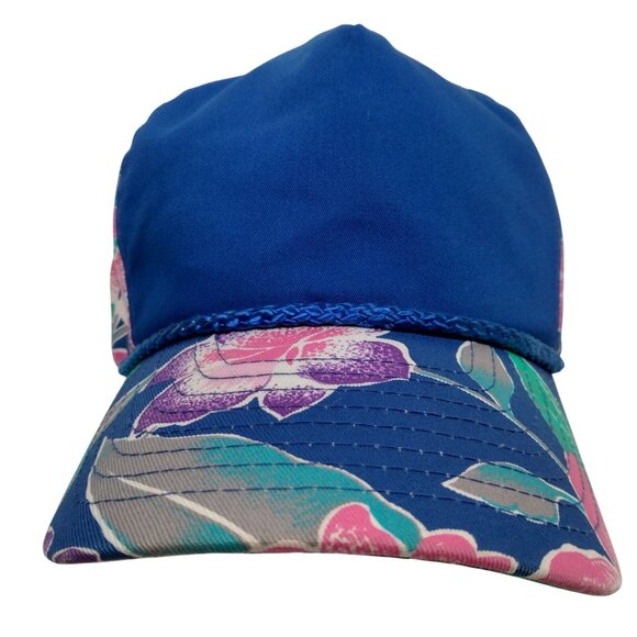 Vintage Nissin Cap Hat Tropical Flowers Aloha Hawaiian Blue Pink Canvas Beach - Picture 12 of 14